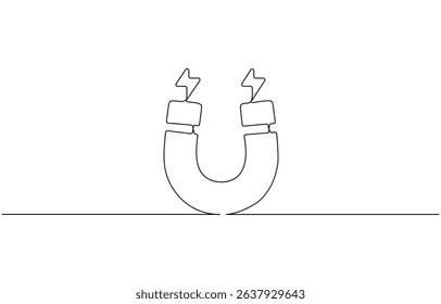 One continuous line drawing of magnet. Client and talent attraction concept in simple linear style. Symbol of  hiring,  Hand drawn one line vector. Editable stroke.