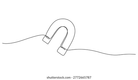 One continuous line drawing of magnet. Client and talent attraction concept in simple linear style. Continuous one line drawing of magnet.Horseshoe Magnet concept vector art. Doodle line illustration