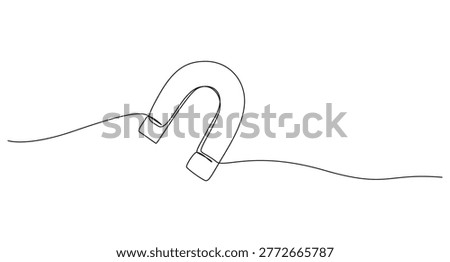 One continuous line drawing of magnet. Client and talent attraction concept in simple linear style. Continuous one line drawing of magnet.Horseshoe Magnet concept vector art. Doodle line illustration