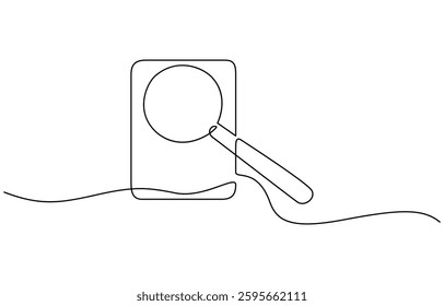 One continuous line drawing of magnifying glass and document, Business analysis concept, continuous line drawing clipboard with magnifying glass.