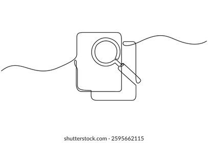 One continuous line drawing of magnifying glass and document, Business analysis concept, continuous line drawing clipboard with magnifying glass.