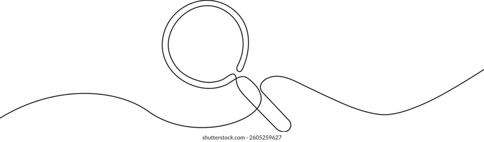 One continuous line drawing of magnifying glass.