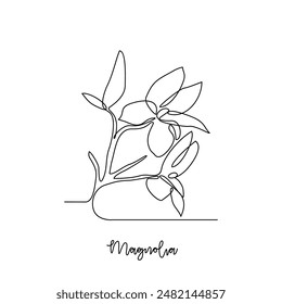 One continuous line drawing of Magnolia vector design illustration. Type of Flower themes design concept with simple linear style vector. Beautiful useful flower design for wedding or romantic party.