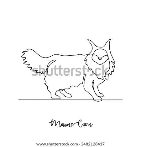 One continuous line drawing of Maine Coon vector illustration. Type of Cat themes design concept with simple linear style vector. Cats are domesticated mammals, loyalty and companionship to humans.