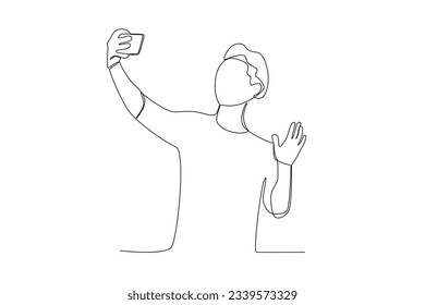 One continuous line drawing of a male vlogger greets his followers

