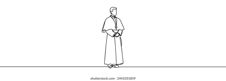 One continuous line drawing of a male priest.