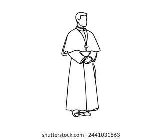 One continuous line drawing of a male priest.