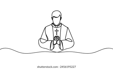 One continuous line drawing of a male priest. priest praying