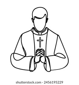 One continuous line drawing of a male priest. priest praying