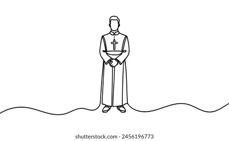One continuous line drawing of a male priest.