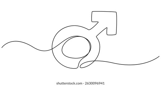 una línea de dibujo de símbolo masculino. una línea de dibujo de símbolo de género masculino. una línea de Ilustración vectorial. fondo blanco aislado, una línea de dibujo de símbolo masculino.