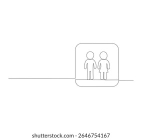 One continuous line drawing of male and female center information concept. Scribble vector illustration in simple linear style.