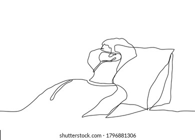 One continuous line drawing of a man in a medical mask sleeping or resting