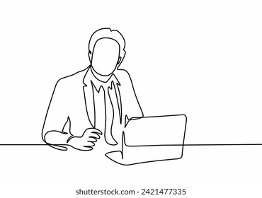 One continuous line drawing of a man working on a business. simple line style