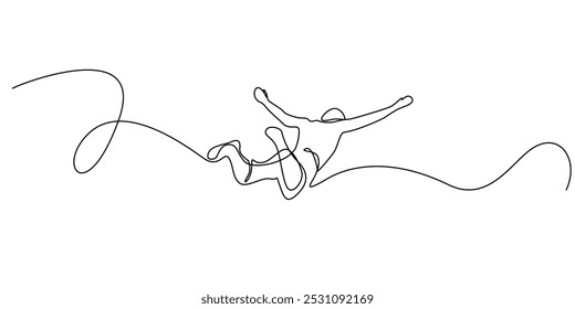 one continuous line drawing of man freefalling.one line drawing of man jumping in space.single line drawing of man floating.one line vector illustration.isolated white background