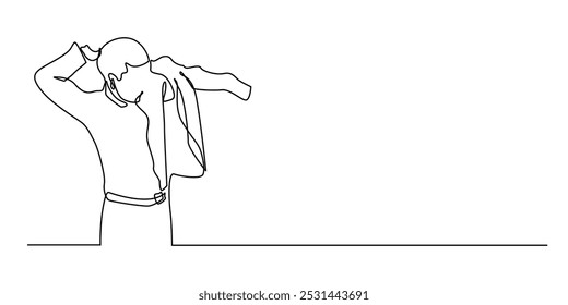 one continuous line drawing of a man wearing a suit.one line drawing of a man wearing a suit to work, attending a party.single line vector illustration.isolated white background