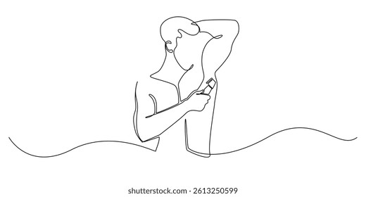 one continuous line drawing of man shaving armpit hair.symbol of male hygiene.single line vector illustration
