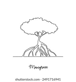 One continuous line drawing of Mangrove tree vector illustration. Tree plant themes in simple linear style vector design concept. Plant and nature education for students. Education design presentation