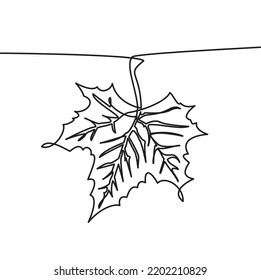One continuous line drawing of maple leaf line art. Autumn leaves hand drawn design Minimalism art. Nature, autumn theme. Vector illustration of leaf in autumn. Contour drawing. Minimalist art. Eps 10
