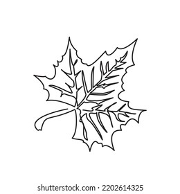 One continuous line drawing of maple leaf line art. Autumn leaves hand drawn design Minimalism art. Nature, autumn theme. Vector illustration of leaf in autumn. Contour drawing. Minimalist art. Eps 10