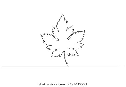 One continuous line drawing of maple leaf. Maple leaf line art in autumn. Contour drawing. Minimalist Autumn leaf continuous one line drawing, Autumn leaf continuous one, A single line drawing .