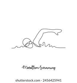 One continuous line drawing of Marathon Swimming sports vector illustration. Marathon Swimming sport design in simple linear continuous style vector concept. Sports themes design for your asset design