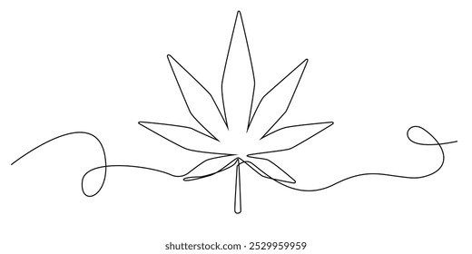 one continuous line drawing of marijuana leaf.one line drawing of cannabis.minimalist line marijuana vector.single line vector illustration.isolated white background