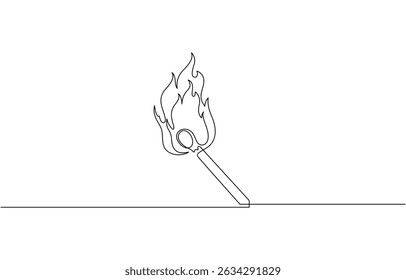 One continuous line drawing of match sticks.one line drawing of burning wooden matches, Simple burning match stick line art vector illustration. Editable stroke.