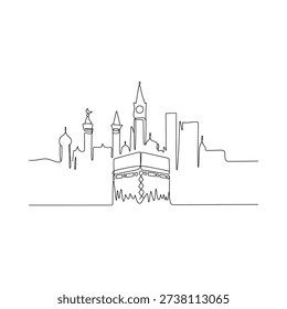 One continuous line drawing of the mecca royal clock tower skyline