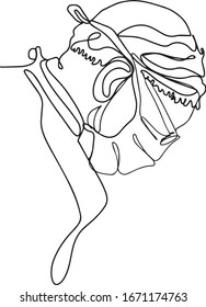 One continuous line drawing medical face mask. Concept of coronavirus. continuous single drawn one line surgeon hand-drawn picture silhouette. Line art. doodle.