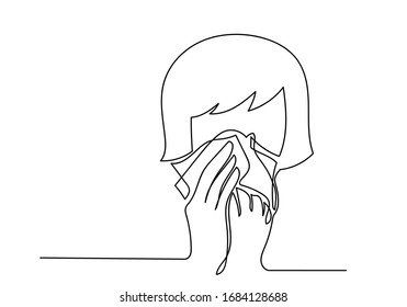 One continuous line drawing  medical face mask. Concept of corona virus.