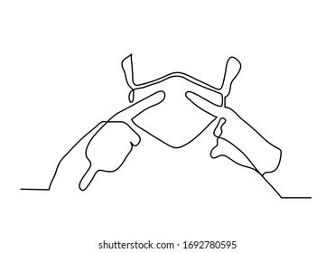 One continuous line drawing  medical face mask. Concept of corona virus.