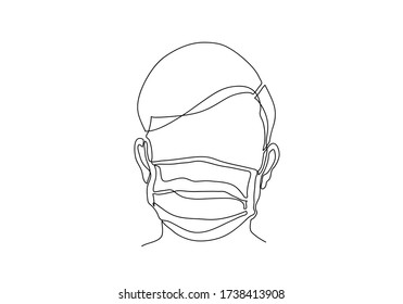 One continuous line drawing  medical face mask. Concept of corona virus.