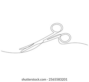 One continuous line drawing of medical scissors . Single line of medical scissors vector illustration

