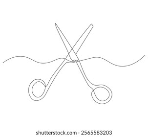 One continuous line drawing of medical scissors . Single line of medical scissors vector illustration

