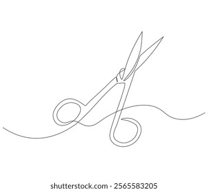 One continuous line drawing of medical scissors . Single line of medical scissors vector illustration

