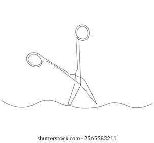 One continuous line drawing of medical scissors . Single line of medical scissors vector illustration

