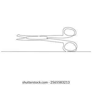 One continuous line drawing of medical scissors . Single line of medical scissors vector illustration

