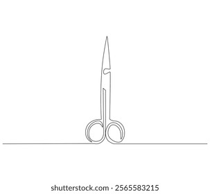 One continuous line drawing of medical scissors . Single line of medical scissors vector illustration

