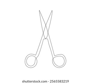 One continuous line drawing of medical scissors . Single line of medical scissors vector illustration

