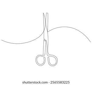 One continuous line drawing of medical scissors . Single line of medical scissors vector illustration

