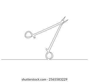 One continuous line drawing of medical scissors . Single line of medical scissors vector illustration

