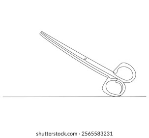 One continuous line drawing of medical scissors . Single line of medical scissors vector illustration

