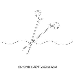 One continuous line drawing of medical scissors . Single line of medical scissors vector illustration

