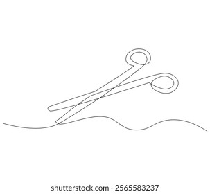 One continuous line drawing of medical scissors . Single line of medical scissors vector illustration

