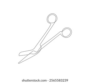 One continuous line drawing of medical scissors . Single line of medical scissors vector illustration

