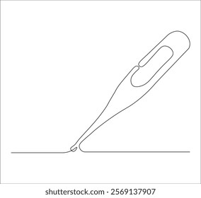 One continuous line drawing of medical thermometer. single line of medical thermometer drawing. medical thermometer illustration. Editable outline