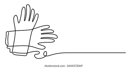 Um desenho de linha contínua de luvas médicas. ilustração de vetor, luvas de proteção médica desenho de vetor de uma linha contínua. Fundo branco isolado, suprimentos de higiene, luva cirúrgica médica.
