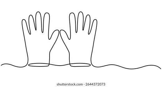 Um desenho de linha contínua de luvas médicas. ilustração de vetor, luvas de proteção médica desenho de vetor de uma linha contínua. Fundo branco isolado, suprimentos de higiene, luva cirúrgica médica.