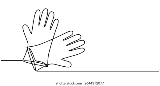 Um desenho de linha contínua de luvas médicas. ilustração de vetor, luvas de proteção médica desenho de vetor de uma linha contínua. Fundo branco isolado, suprimentos de higiene, luva cirúrgica médica.